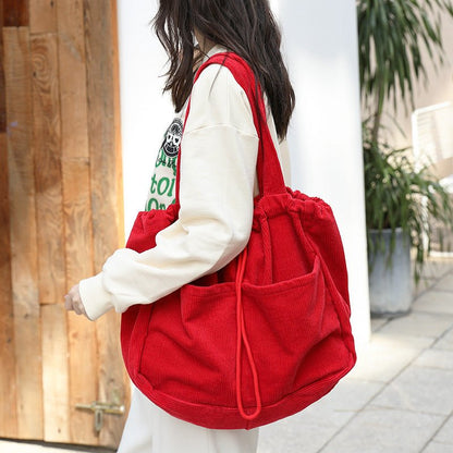 Ralo Corduroy Drawstring Multi-Pocket Shoulder Bag - RALO COLLECTION STUDIO