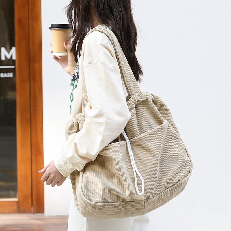 Ralo Corduroy Drawstring Multi-Pocket Shoulder Bag - RALO COLLECTION STUDIO