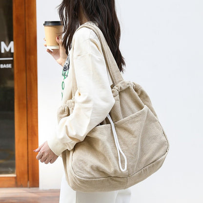 Ralo Corduroy Drawstring Multi-Pocket Shoulder Bag - RALO COLLECTION STUDIO