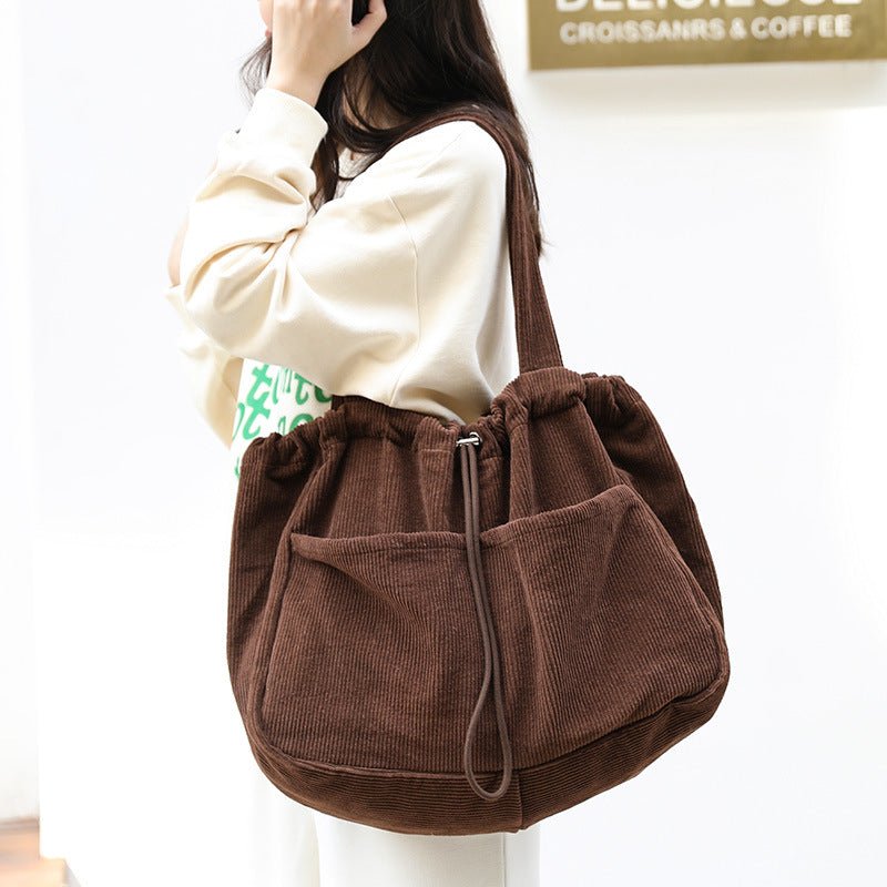 Ralo Corduroy Drawstring Multi-Pocket Shoulder Bag - RALO COLLECTION STUDIO