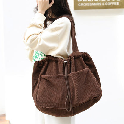Ralo Corduroy Drawstring Multi-Pocket Shoulder Bag - RALO COLLECTION STUDIO