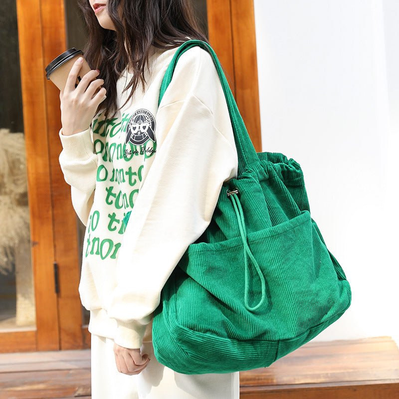 Ralo Corduroy Drawstring Multi-Pocket Shoulder Bag - RALO COLLECTION STUDIO