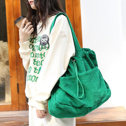 Ralo Corduroy Drawstring Multi-Pocket Shoulder Bag - RALO COLLECTION STUDIO