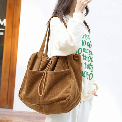 Ralo Corduroy Drawstring Multi-Pocket Shoulder Bag - RALO COLLECTION STUDIO