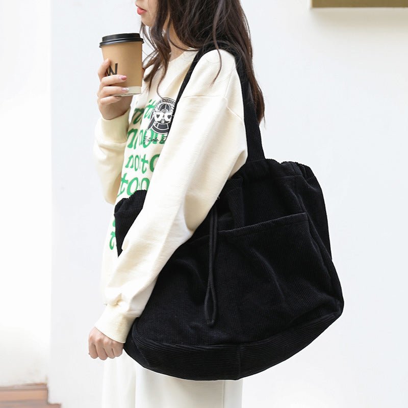 Ralo Corduroy Drawstring Multi-Pocket Shoulder Bag - RALO COLLECTION STUDIO