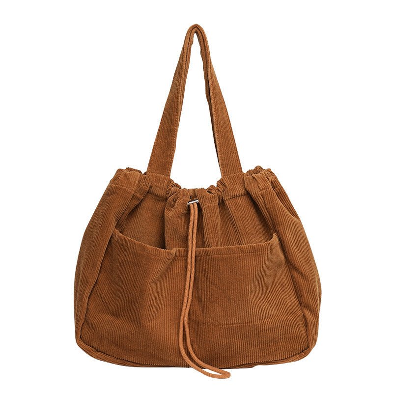 Ralo Corduroy Drawstring Multi-Pocket Shoulder Bag - RALO COLLECTION STUDIO