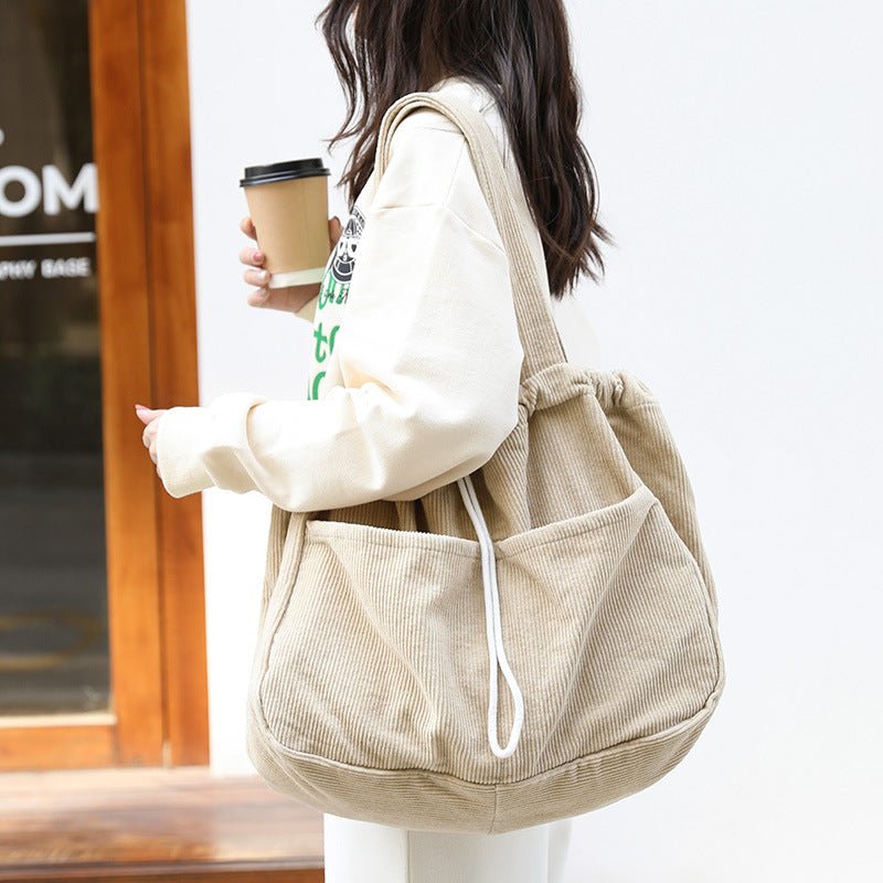 Ralo Corduroy Drawstring Multi-Pocket Shoulder Bag - RALO COLLECTION STUDIO