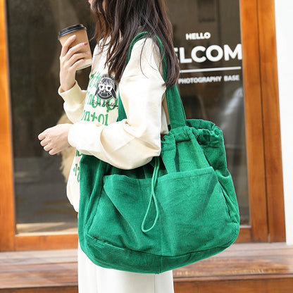Ralo Corduroy Drawstring Multi-Pocket Shoulder Bag - RALO COLLECTION STUDIO