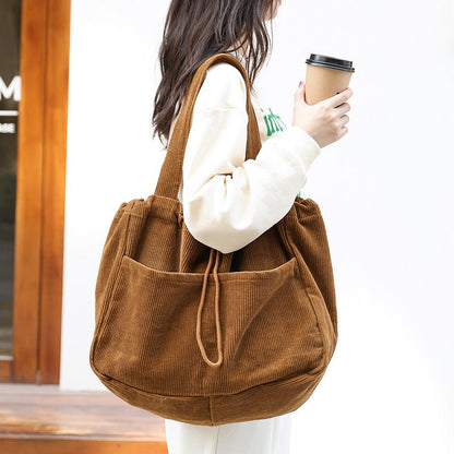 Ralo Corduroy Drawstring Multi-Pocket Shoulder Bag - RALO COLLECTION STUDIO