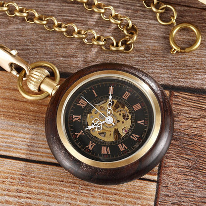 Red Copper Wood Roman Scale Retro Mechanical Pocket Watch - RALO COLLECTION STUDIO