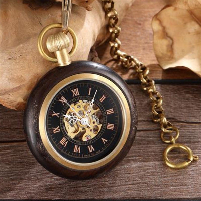 Red Copper Wood Roman Scale Retro Mechanical Pocket Watch - RALO COLLECTION STUDIO