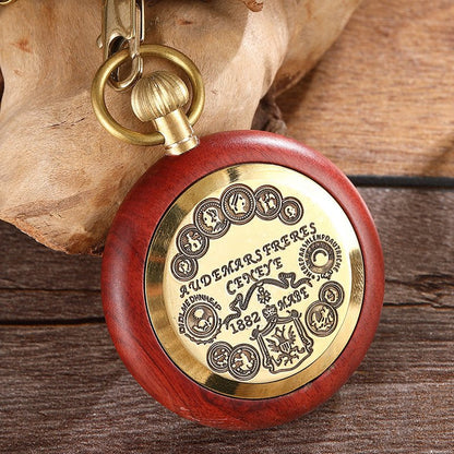 Red Copper Wood Roman Scale Retro Mechanical Pocket Watch - RALO COLLECTION STUDIO