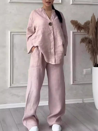 Relaxed-fit Top And Wide-leg Pants Casual Cotton-linen Set - RALO COLLECTION STUDIO