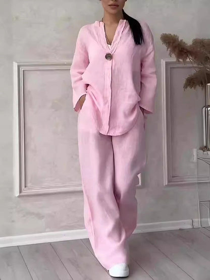 Relaxed-fit Top And Wide-leg Pants Casual Cotton-linen Set - RALO COLLECTION STUDIO