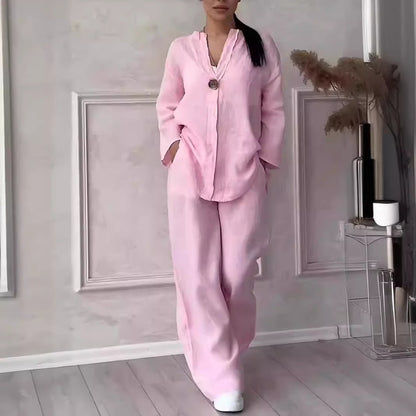 Relaxed-fit Top And Wide-leg Pants Casual Cotton-linen Set - RALO COLLECTION STUDIO
