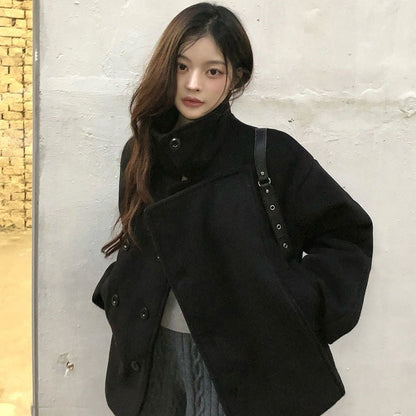 Retro-Chic Belted Wool Coat With Stand Collar Ralo Collection - RALO COLLECTION STUDIO