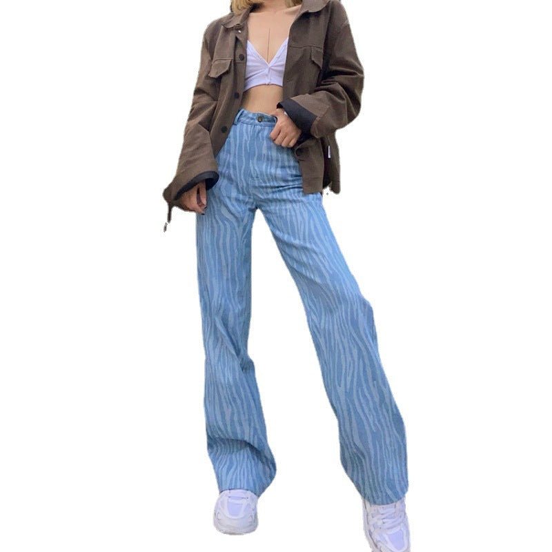 Retro Distressed Tie-dye Dark Blue Jeans High Waist Slim Slimming - RALO COLLECTION STUDIO