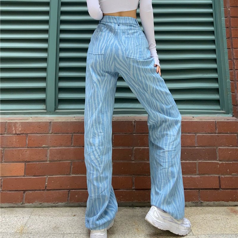 Retro Distressed Tie-dye Dark Blue Jeans High Waist Slim Slimming - RALO COLLECTION STUDIO