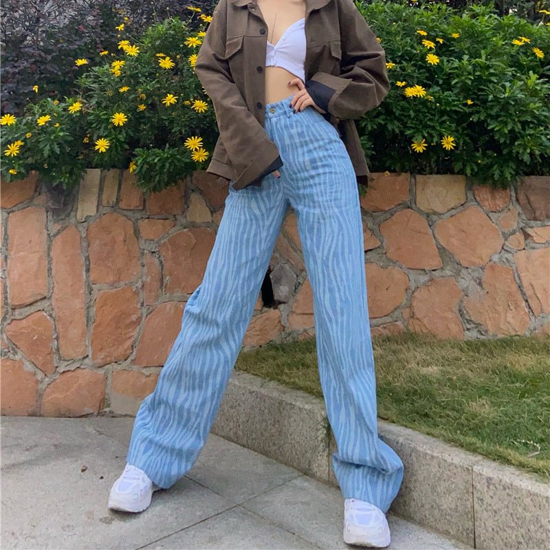 Retro Distressed Tie-dye Dark Blue Jeans High Waist Slim Slimming - RALO COLLECTION STUDIO
