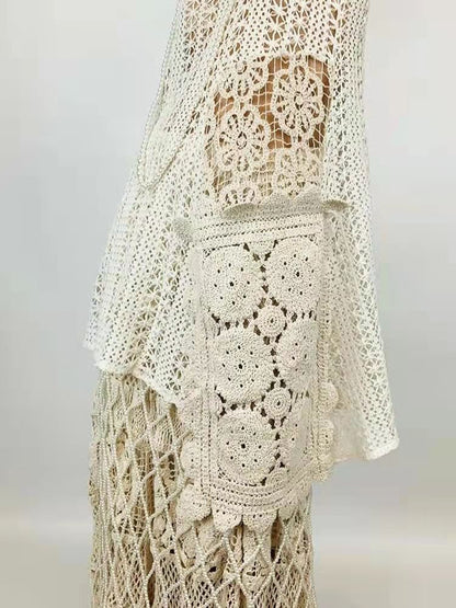 Retro French-style Crocheted Hollow-out Lace Strap Midi Skirt - RALO COLLECTION STUDIO