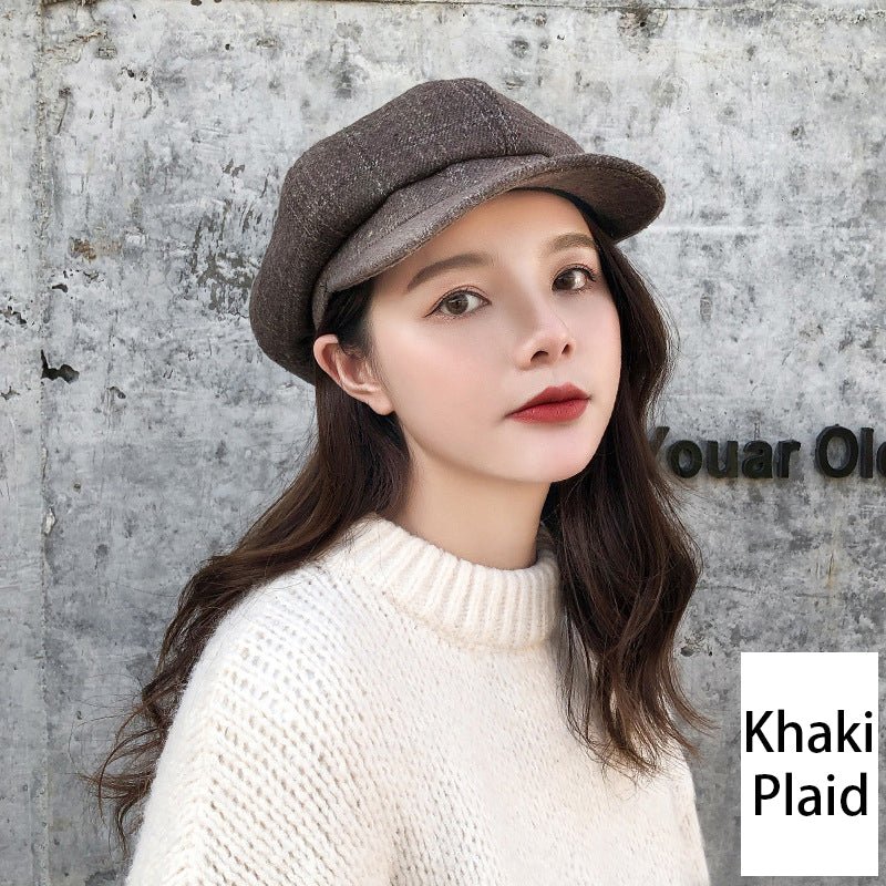 Retro Literary Octagonal Hat Plaid Beret - RALO COLLECTION STUDIO