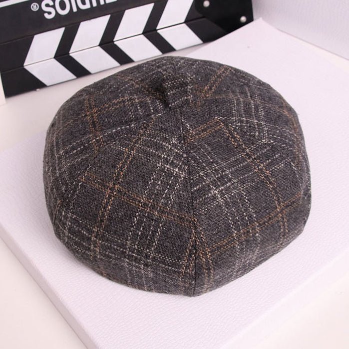 Retro Literary Octagonal Hat Plaid Beret - RALO COLLECTION STUDIO