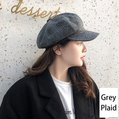 Retro Literary Octagonal Hat Plaid Beret - RALO COLLECTION STUDIO