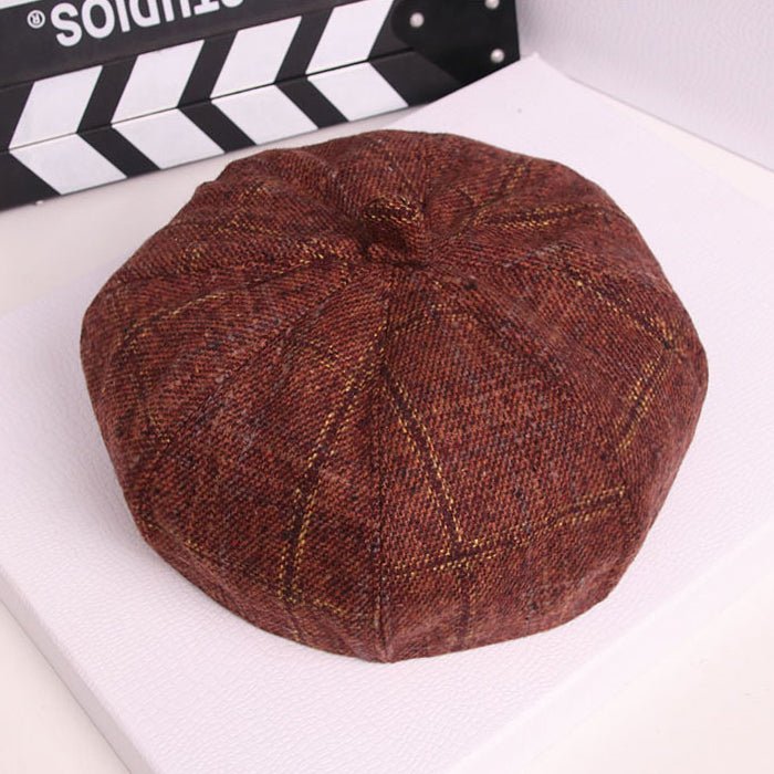 Retro Literary Octagonal Hat Plaid Beret - RALO COLLECTION STUDIO