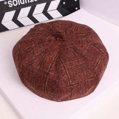 Retro Literary Octagonal Hat Plaid Beret - RALO COLLECTION STUDIO