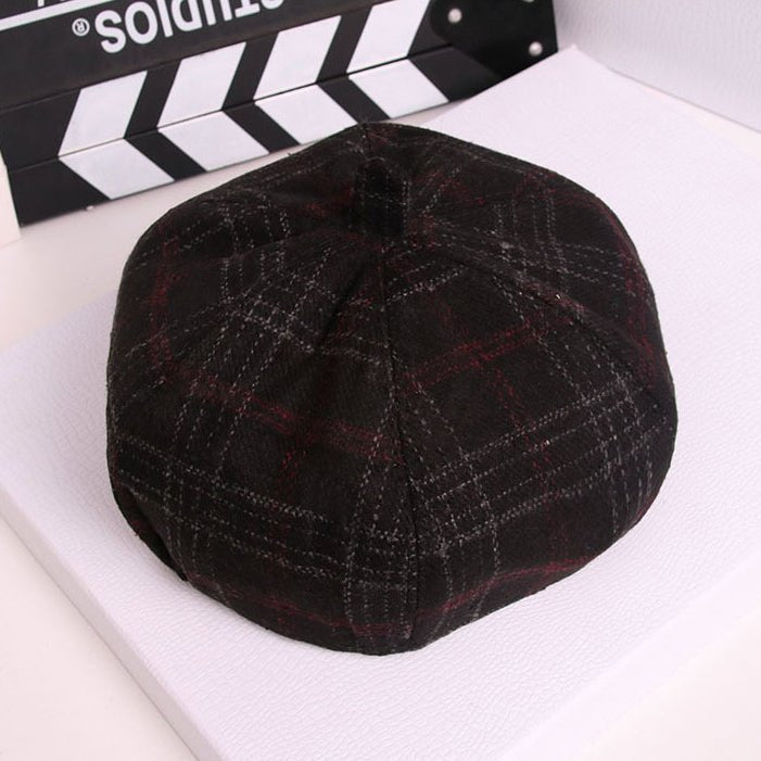 Retro Literary Octagonal Hat Plaid Beret - RALO COLLECTION STUDIO