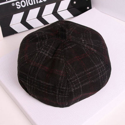 Retro Literary Octagonal Hat Plaid Beret - RALO COLLECTION STUDIO