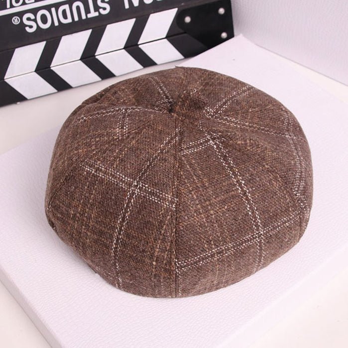 Retro Literary Octagonal Hat Plaid Beret - RALO COLLECTION STUDIO