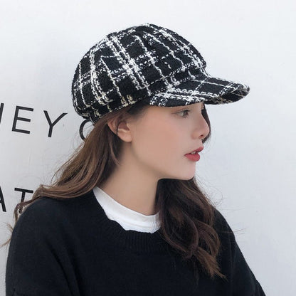 Retro Literary Octagonal Hat Plaid Beret - RALO COLLECTION STUDIO