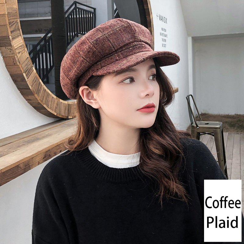 Retro Literary Octagonal Hat Plaid Beret - RALO COLLECTION STUDIO