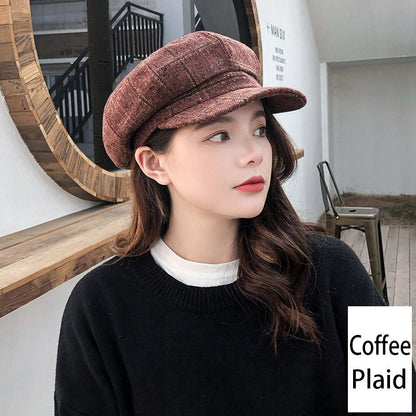 Retro Literary Octagonal Hat Plaid Beret - RALO COLLECTION STUDIO
