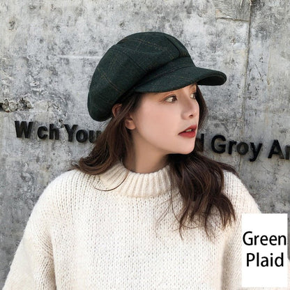 Retro Literary Octagonal Hat Plaid Beret - RALO COLLECTION STUDIO