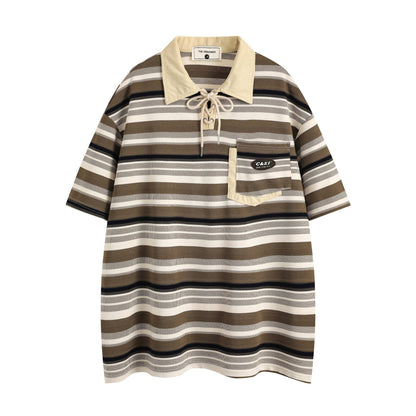 Retro Loose Striped Short-sleeved Polo Shirt For Men - RALO COLLECTION STUDIO