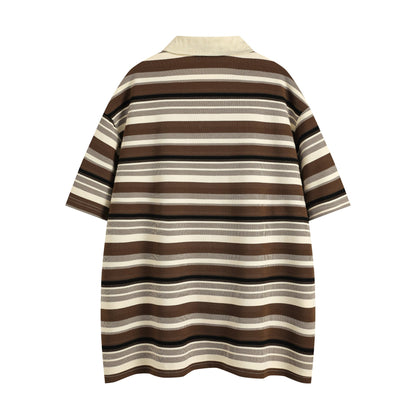Retro Loose Striped Short-sleeved Polo Shirt For Men - RALO COLLECTION STUDIO