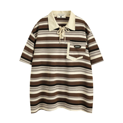 Retro Loose Striped Short-sleeved Polo Shirt For Men - RALO COLLECTION STUDIO
