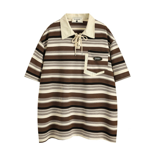 Retro Loose Striped Short-sleeved Polo Shirt For Men - RALO COLLECTION STUDIO