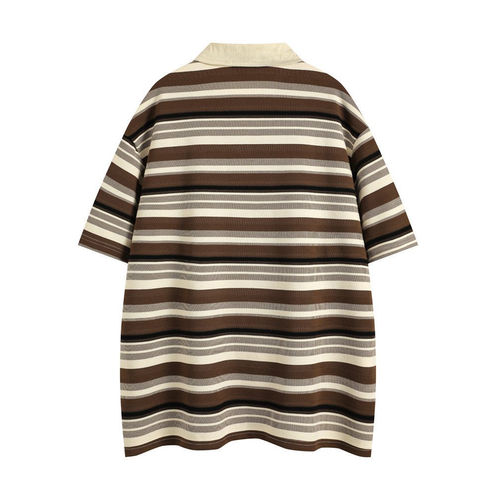Retro Loose Striped Short-sleeved Polo Shirt For Men - RALO COLLECTION STUDIO