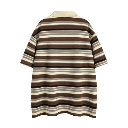 Retro Loose Striped Short-sleeved Polo Shirt For Men - RALO COLLECTION STUDIO