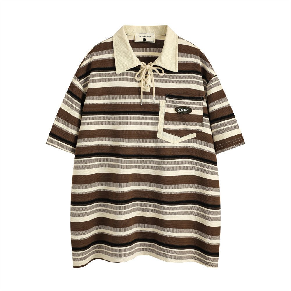 Retro Loose Striped Short-sleeved Polo Shirt For Men - RALO COLLECTION STUDIO