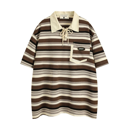 Retro Loose Striped Short-sleeved Polo Shirt For Men - RALO COLLECTION STUDIO