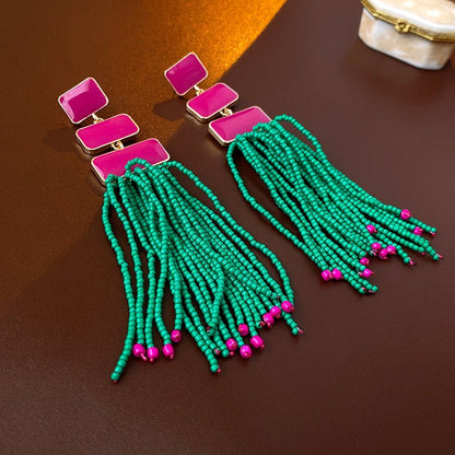 Retro Silver Needle Oval Rhinestone Tassel Earrings Light Luxury Premium Feel Minimalist Niche Versatile Women Ear Jewelry - RALO COLLECTION STUDIO