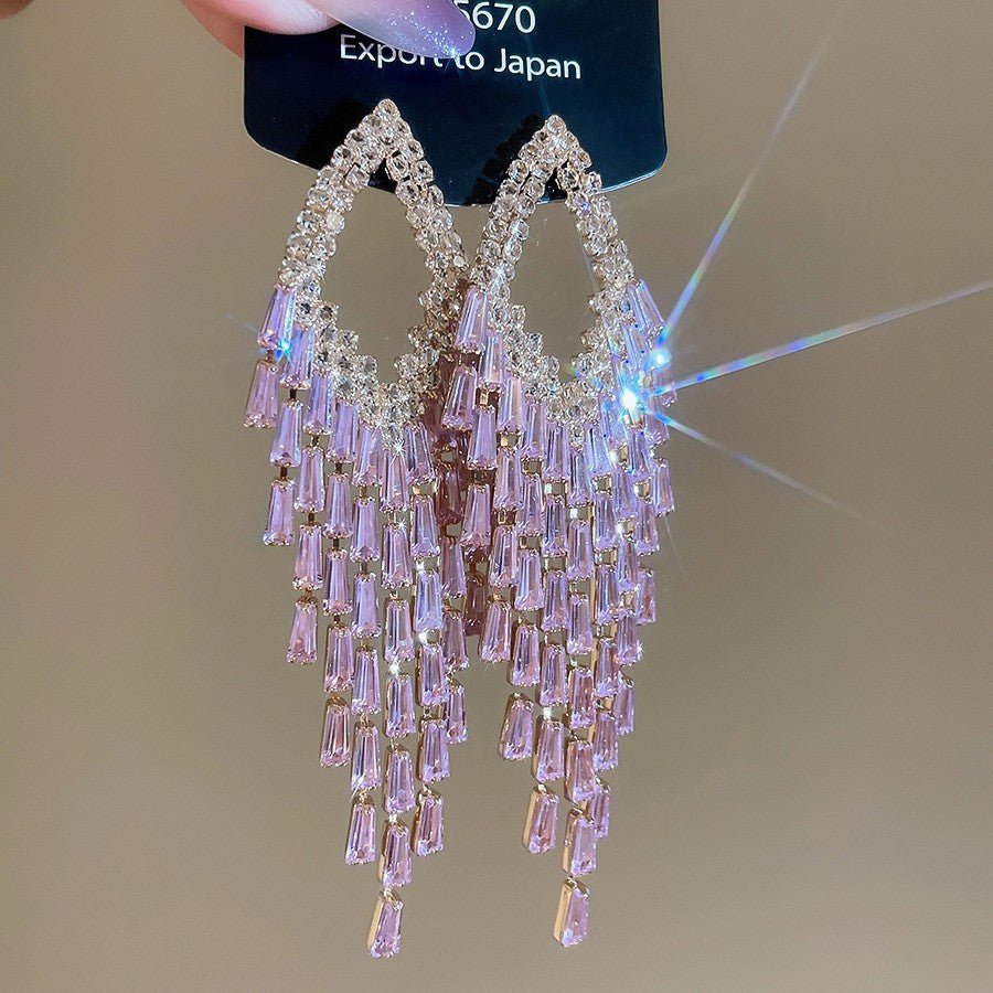 Retro Silver Needle Oval Rhinestone Tassel Earrings Light Luxury Premium Feel Minimalist Niche Versatile Women Ear Jewelry - RALO COLLECTION STUDIO