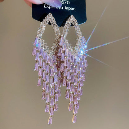 Retro Silver Needle Oval Rhinestone Tassel Earrings Light Luxury Premium Feel Minimalist Niche Versatile Women Ear Jewelry - RALO COLLECTION STUDIO