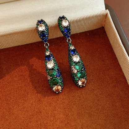Retro Silver Needle Oval Rhinestone Tassel Earrings Light Luxury Premium Feel Minimalist Niche Versatile Women Ear Jewelry - RALO COLLECTION STUDIO