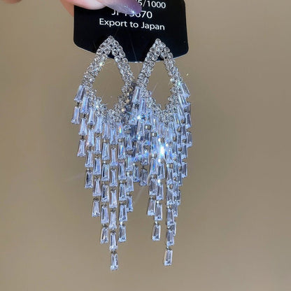 Retro Silver Needle Oval Rhinestone Tassel Earrings Light Luxury Premium Feel Minimalist Niche Versatile Women Ear Jewelry - RALO COLLECTION STUDIO