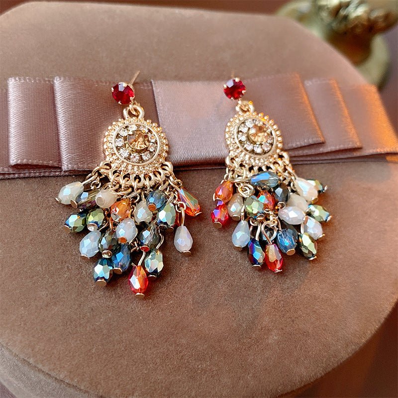 Retro Silver Needle Oval Rhinestone Tassel Earrings Light Luxury Premium Feel Minimalist Niche Versatile Women Ear Jewelry - RALO COLLECTION STUDIO